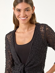 Roman Black Waterfall Popcorn Knitted Cardigan - Image 4 of 5