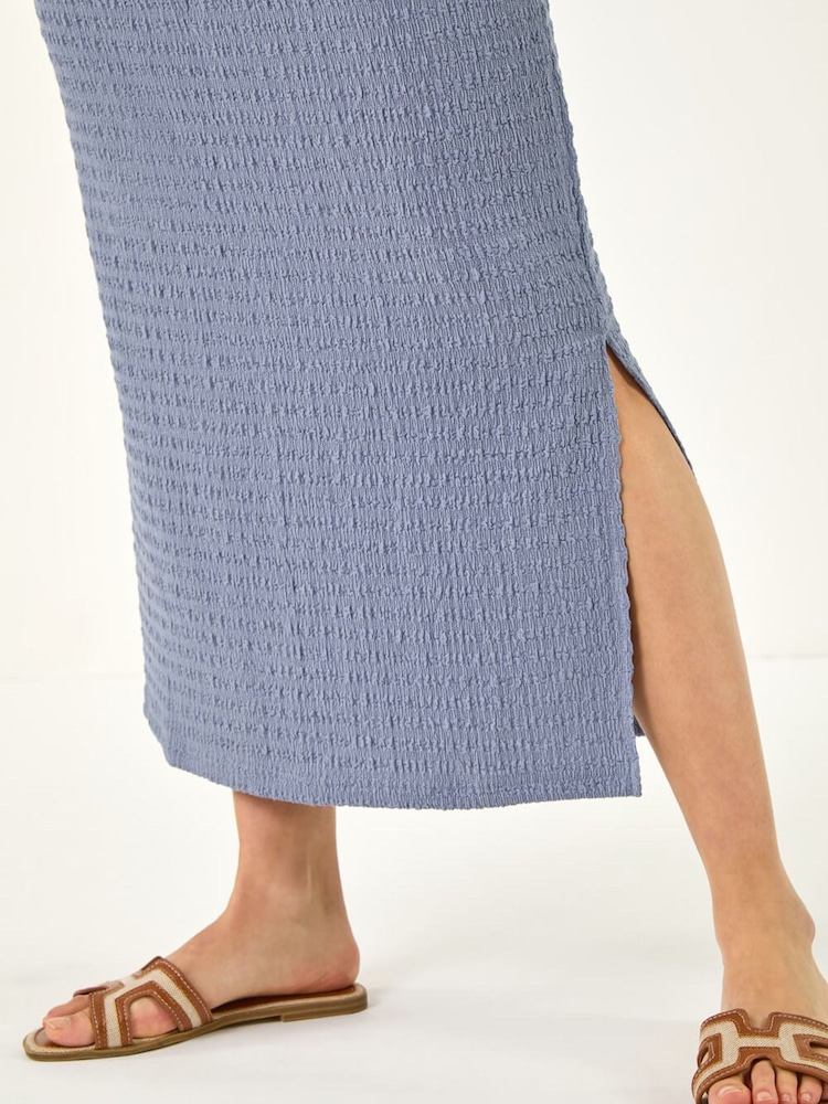 Roman Blue Textured Ruched Midi Dress - Image 5 of 5