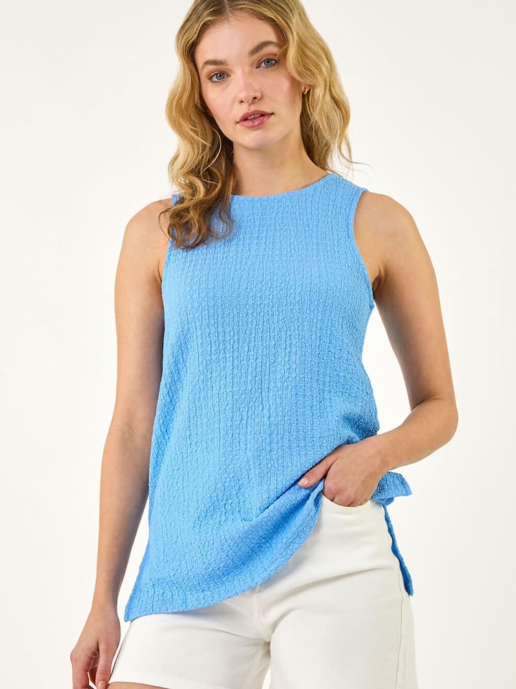 Roman Blue Textured Longline Stretch Top - Image 1 of 5