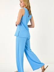 Roman Blue Textured Longline Stretch Top - Image 3 of 5