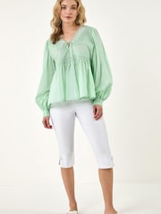 Roman Green Cotton Lace Pintuck Top - Image 2 of 5