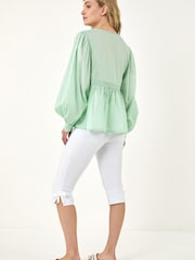 Roman Green Cotton Lace Pintuck Top - Image 3 of 5