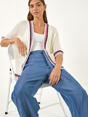 Roman White Pattern Crochet Knit Cardigan - Image 1 of 5