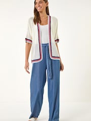 Roman White Pattern Crochet Knit Cardigan - Image 2 of 5