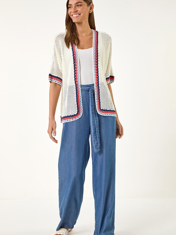 Roman White Pattern Crochet Knit Cardigan - Image 2 of 5 Roman White Pattern Crochet Knit Cardigan - Image 2 of 5