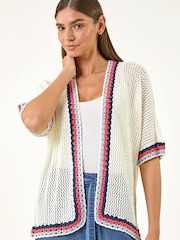 Roman White Pattern Crochet Knit Cardigan - Image 4 of 5