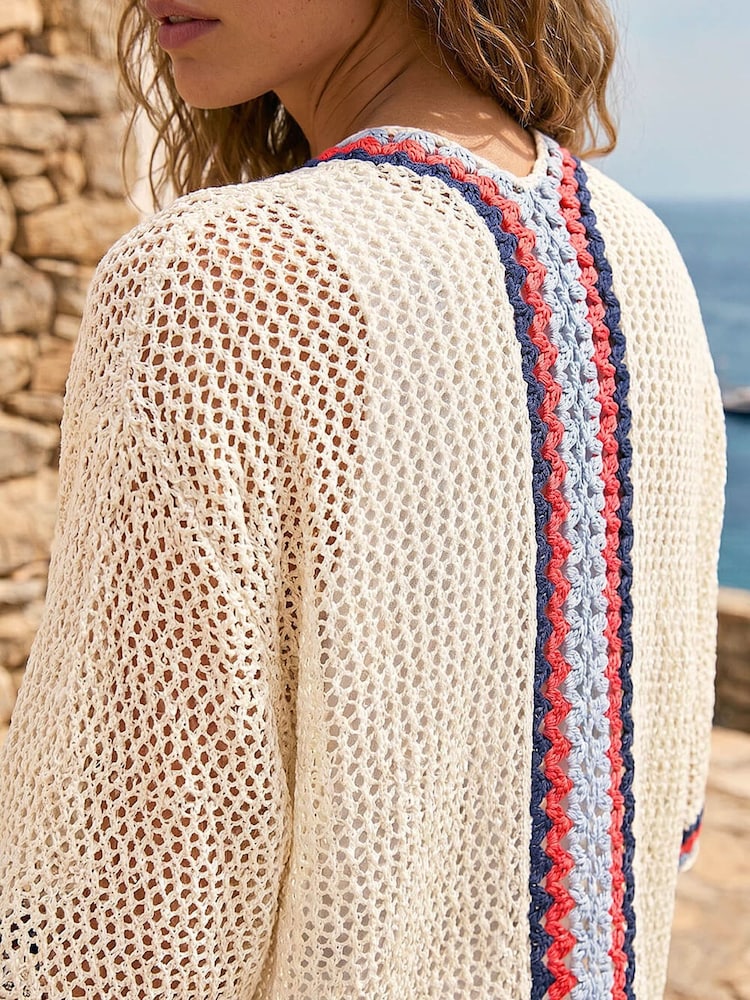 Roman White Pattern Crochet Knit Cardigan - Image 4 of 4 Roman White Pattern Crochet Knit Cardigan - Image 4 of 4