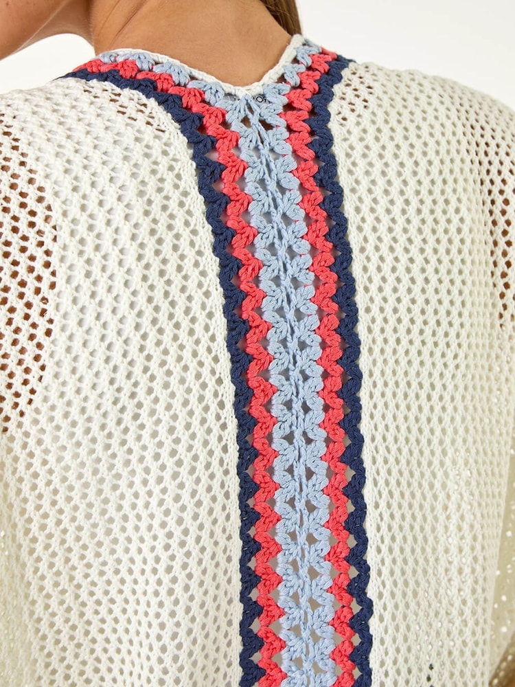 Roman White Pattern Crochet Knit Cardigan - Image 5 of 5 Roman White Pattern Crochet Knit Cardigan - Image 5 of 5