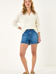 Roman White Openwork Collared Knit Jumper - Image 2 of 5