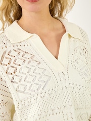 Roman White Openwork Collared Knit Jumper - Image 5 of 5