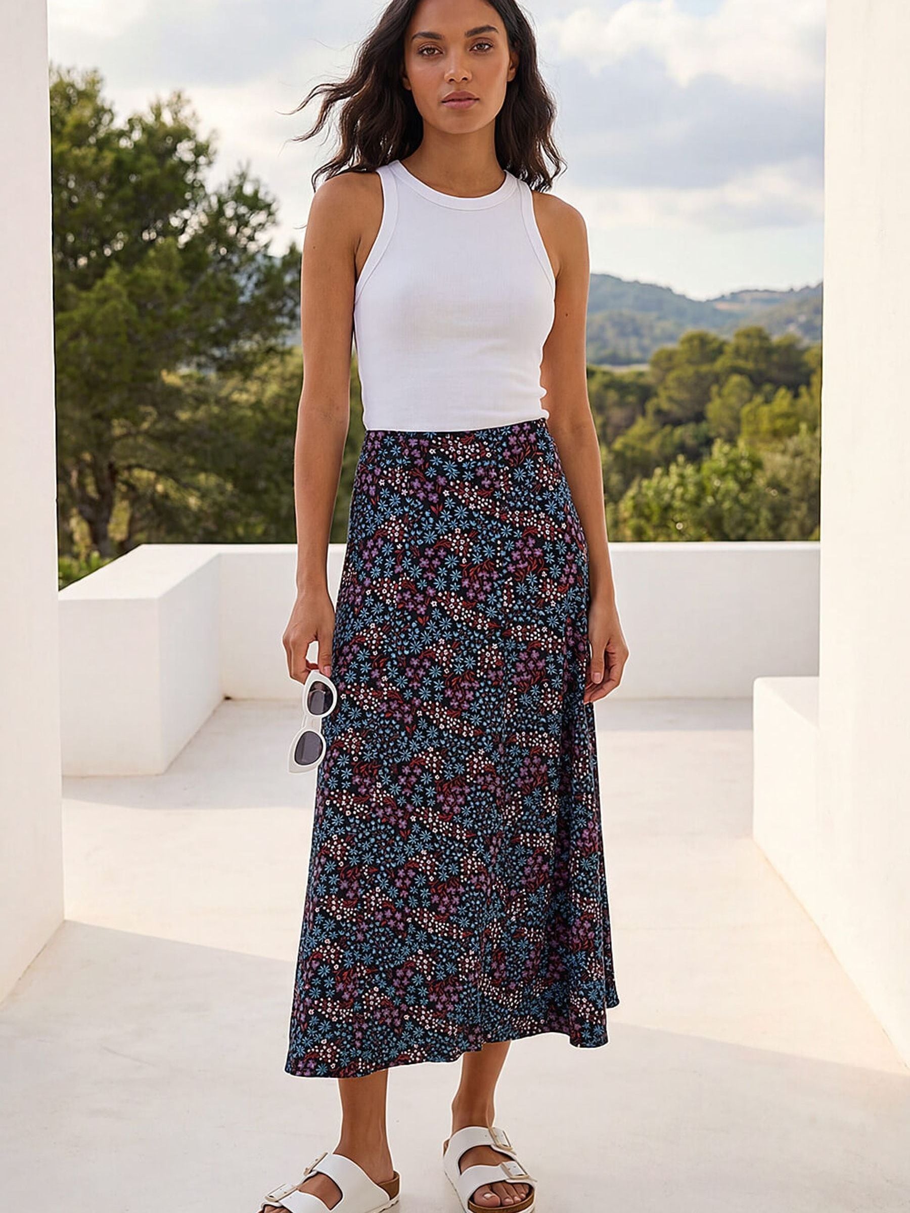 Next：日本 パープル - Roman Printed A-Line Midi Skirt from Next Japan