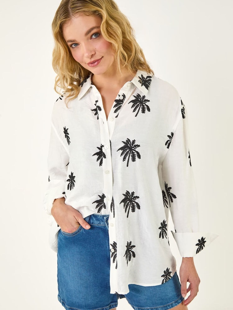 Roman White Palm Embroidered Shirt - Image 1 of 5