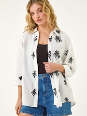 Roman White Palm Embroidered Shirt - Image 2 of 5