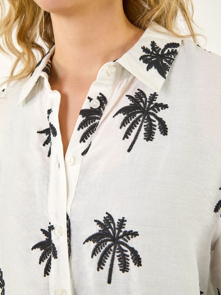 Roman White Palm Embroidered Shirt - Image 6 of 6 Roman White Palm Embroidered Shirt - Image 6 of 6