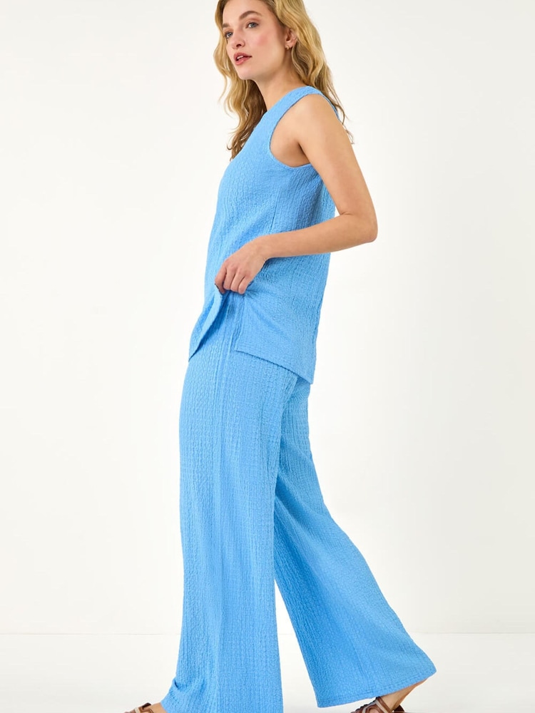 Roman Blue Textured Wide Leg Stretch Trousers - Image 1 of 5