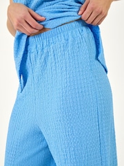 Roman Blue Textured Wide Leg Stretch Trousers - Image 5 of 5