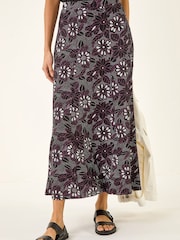 Roman Black Fruit Floral Print Midi Skirt - Image 1 of 5