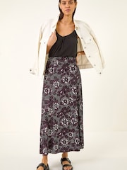 Roman Black Fruit Floral Print Midi Skirt - Image 2 of 5