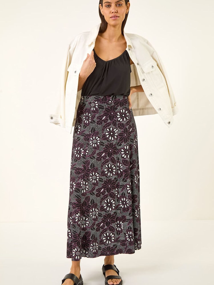 Roman Black Fruit Floral Print Midi Skirt - Image 2 of 5