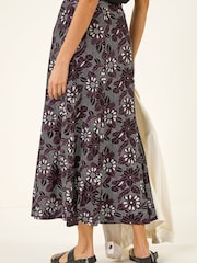 Roman Black Fruit Floral Print Midi Skirt - Image 3 of 5