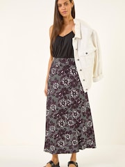 Roman Black Fruit Floral Print Midi Skirt - Image 4 of 5