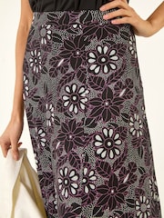 Roman Black Fruit Floral Print Midi Skirt - Image 5 of 5