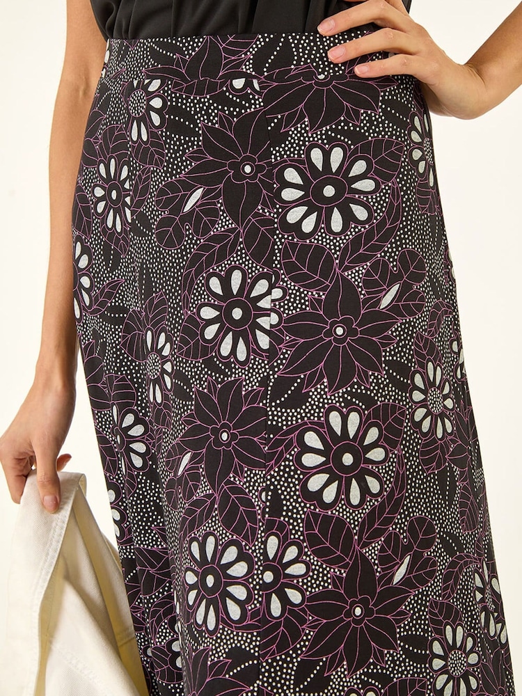 Roman Black Fruit Floral Print Midi Skirt - Image 5 of 5