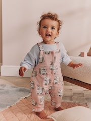 Pink Milk Club Baby Long Sleeve Bodysuit And Woven Dungarees Set 2 Piece (0mths-2yrs) - Image 1 of 11
