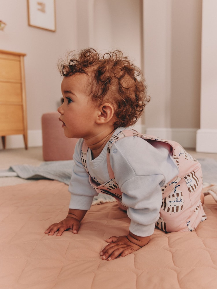 Pink Milk Club Baby Long Sleeve Bodysuit And Woven Dungarees Set 2 Piece (0mths-2yrs) - Image 2 of 11 Pink Milk Club Baby Long Sleeve Bodysuit And Woven Dungarees Set 2 Piece (0mths-2yrs) - Image 2 of 11