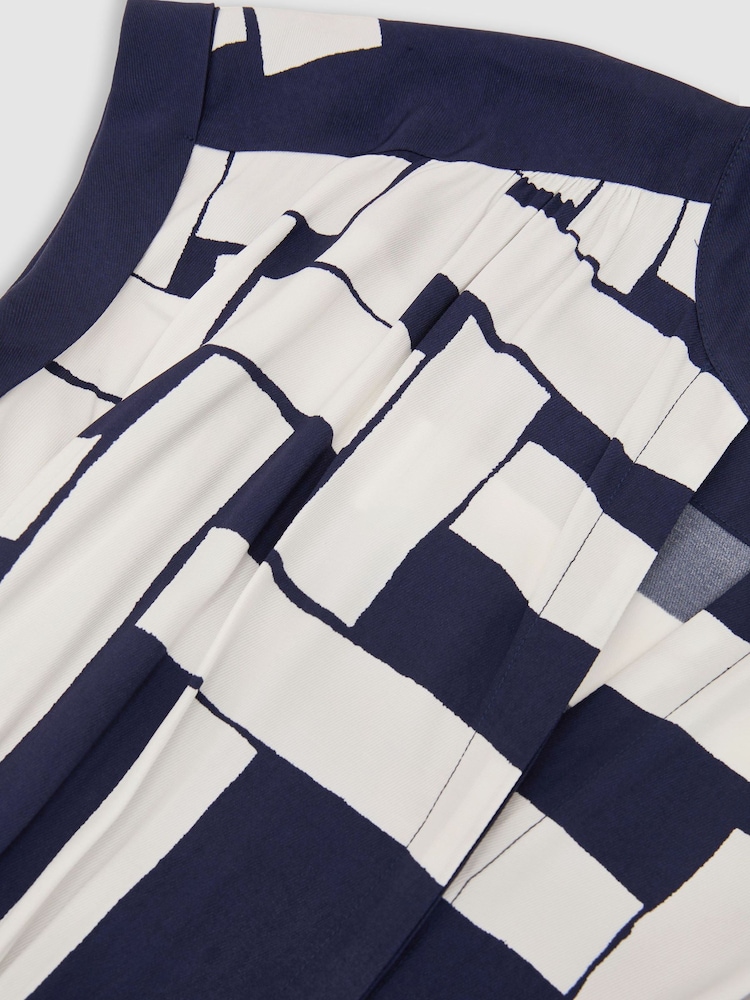 Reiss Navy/Ivory Samira Scarf-Print Belted Midi Dress - Image 8 of 8