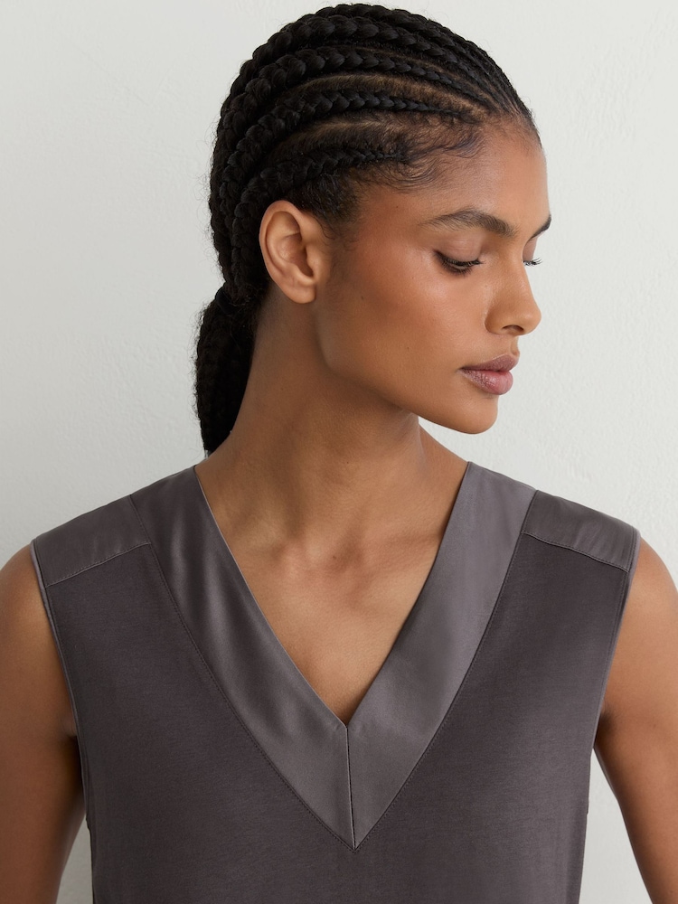 Reiss Grape Burgundy Kallie Cotton-Modal Silk-Trim Sleeveless Top - Image 1 of 6