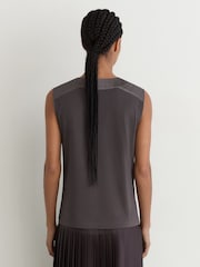 Reiss Grape Burgundy Kallie Cotton-Modal Silk-Trim Sleeveless Top - Image 4 of 6