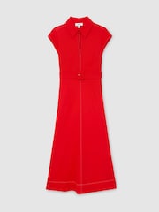 Reiss Red Sloane Collared Belted Midi Dress - Image 2 of 6