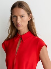 Reiss Red Sloane Collared Belted Midi Dress - Image 3 of 6