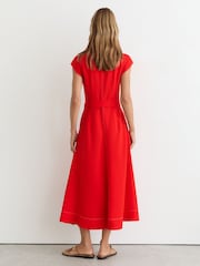 Reiss Red Sloane Collared Belted Midi Dress - Image 5 of 6