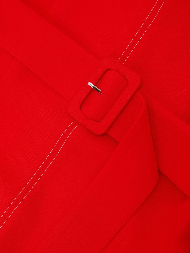 Reiss Red Sloane Collared Belted Midi Dress - Image 6 of 6