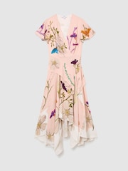 Reiss Pale Pink Verity Reiss | NYBG Printed Handkerchief-Hem Dress - Image 2 of 8