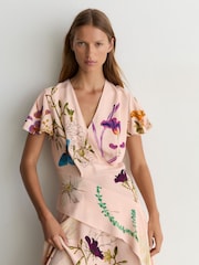 Reiss Pale Pink Verity Reiss | NYBG Printed Handkerchief-Hem Dress - Image 6 of 8