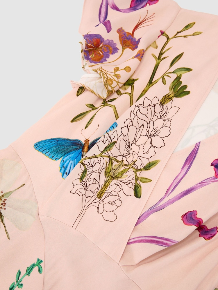 Reiss Pale Pink Verity Reiss | NYBG Printed Handkerchief-Hem Dress - Image 8 of 8 Reiss Pale Pink Verity Reiss | NYBG Printed Handkerchief-Hem Dress - Image 8 of 8