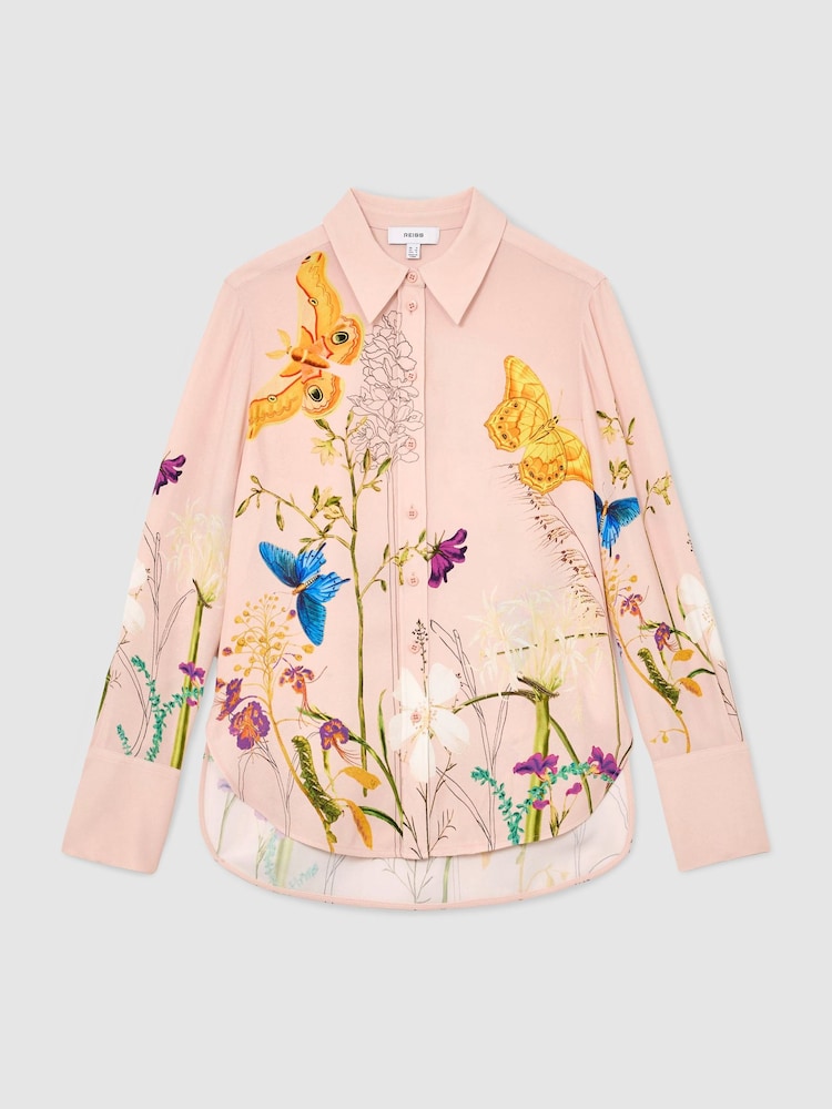 Reiss Pale Pink Veida Reiss | NYBG Floral Butterfly-Print Shirt - Image 2 of 7 Reiss Pale Pink Veida Reiss | NYBG Floral Butterfly-Print Shirt - Image 2 of 7
