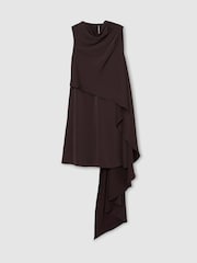 Reiss Chocolate Brown Wrenley Drape-Detail Layered Mini Dress - Image 2 of 7