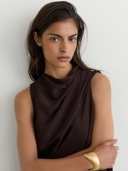 Reiss Chocolate Brown Wrenley Drape-Detail Layered Mini Dress - Image 3 of 7