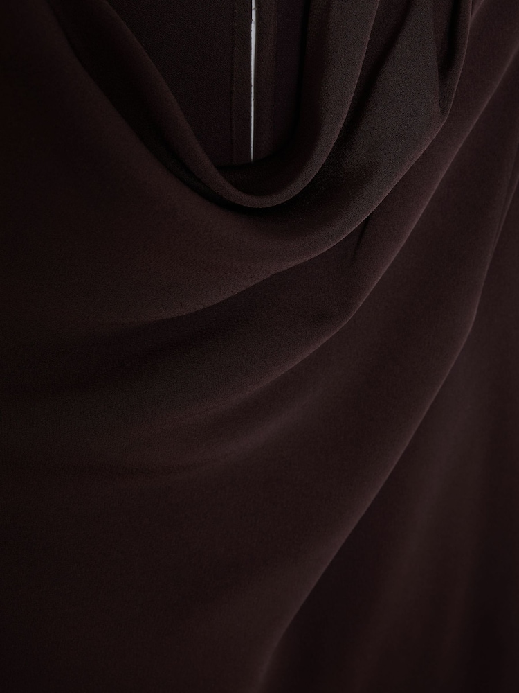 Reiss Chocolate Brown Wrenley Drape-Detail Layered Mini Dress - Image 7 of 7 Reiss Chocolate Brown Wrenley Drape-Detail Layered Mini Dress - Image 7 of 7