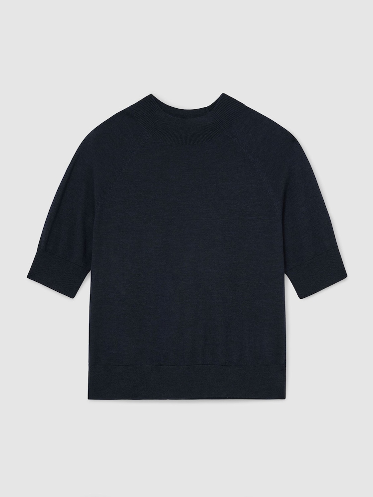 Reiss Navy Sienna Merino Wool Funnel-Neck Top - Image 2 of 6 Reiss Navy Sienna Merino Wool Funnel-Neck Top - Image 2 of 6