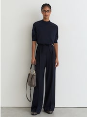 Reiss Navy Sienna Merino Wool Funnel-Neck Top - Image 3 of 6