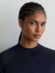 Reiss Navy Sienna Merino Wool Funnel-Neck Top - Image 4 of 6