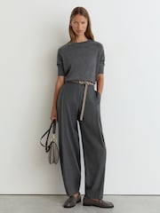Reiss Charcoal Grey Suzzie Merino Wool Crew-Neck T-Shirt - Image 4 of 6