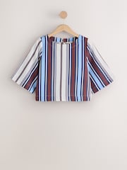 Chocolate Brown/Blue Stripe Short Sleeve Top - Image 7 of 9