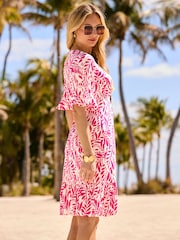 Sosandar Pink Floral Print Hoop Detail Dress - Image 3 of 5