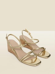 Sosandar Gold Metallic Cork Wedge Espadrilles - Image 2 of 4
